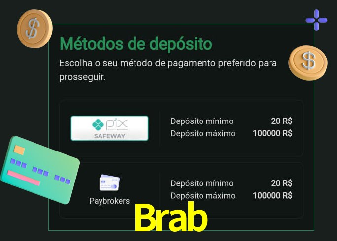 O cassino Brab oferece uma grande variedade de métodos de pagamento